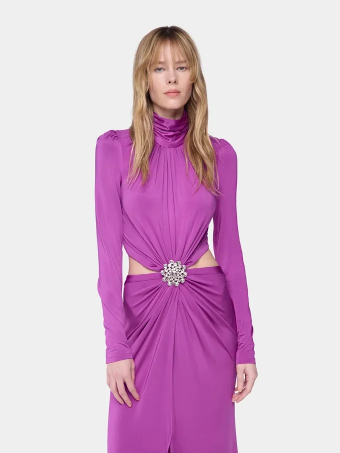 Vestido largo fucsia de jersey