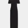 Vestido largo negro con perforaciones en jersey de algodón