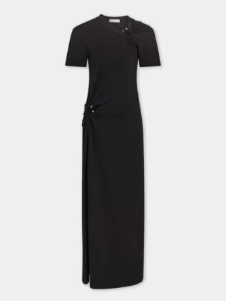 Vestido largo negro con perforaciones en jersey de algodón