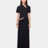 Vestido largo negro con perforaciones en jersey de algodón