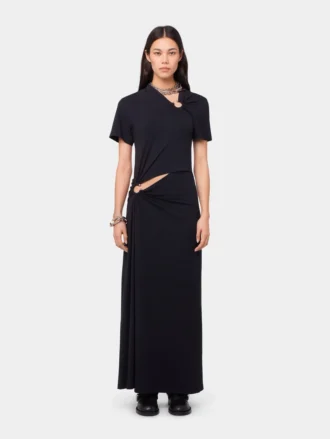 Vestido largo negro con perforaciones en jersey de algodón