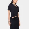 Vestido largo negro con perforaciones en jersey de algodón