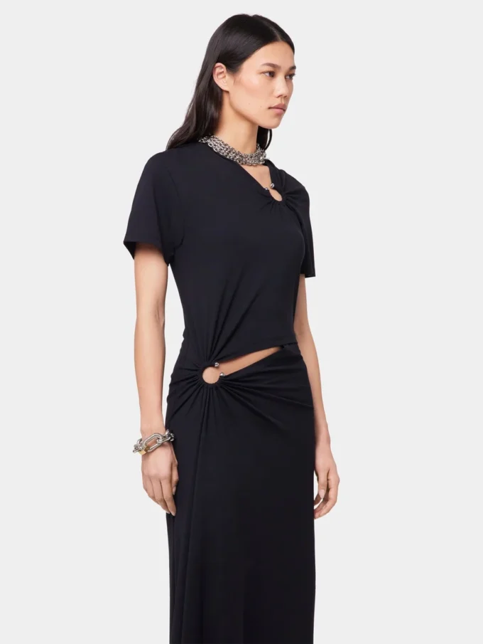 Vestido largo negro con perforaciones en jersey de algodón