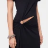 Vestido largo negro con perforaciones en jersey de algodón