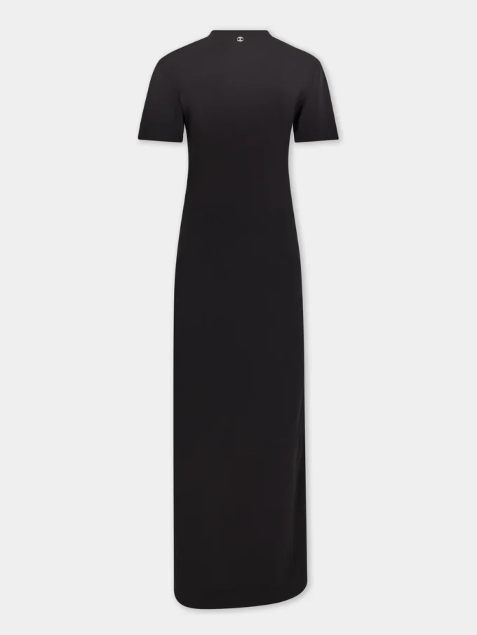 Vestido largo negro con perforaciones en jersey de algodón