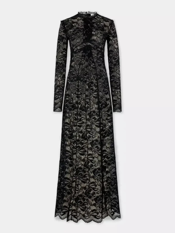 Vestido largo negro de encaje