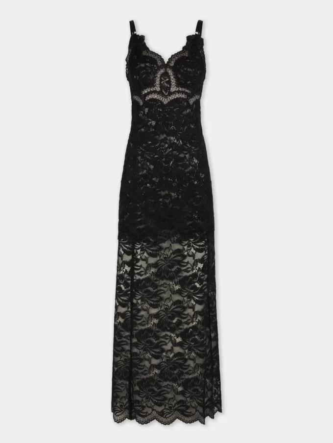 Vestido largo negro de encaje