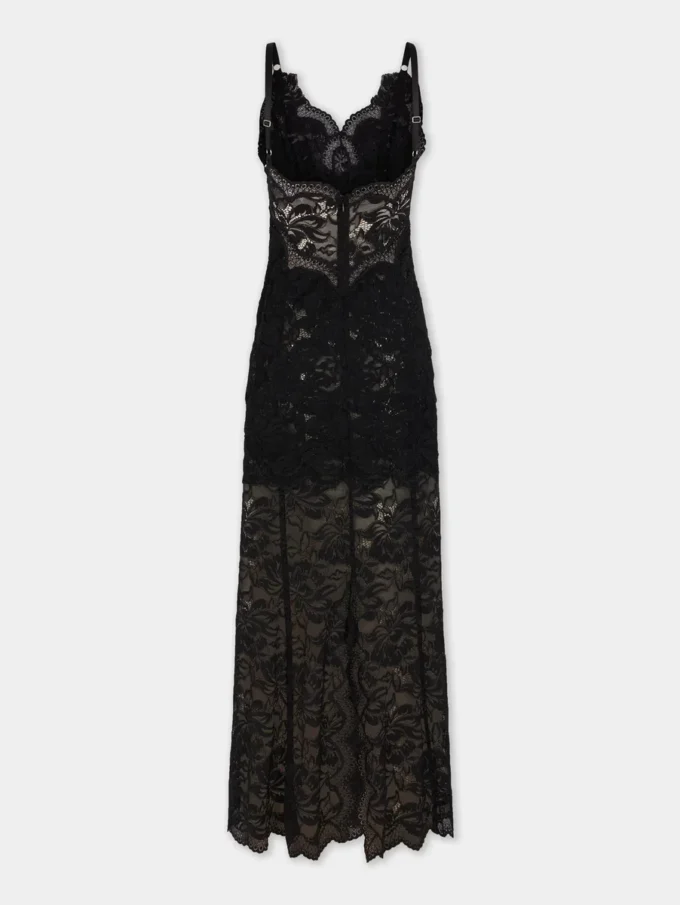 Vestido largo negro de encaje