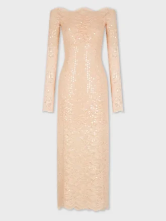 Vestido midi de encaje con bordados de lentejuelas