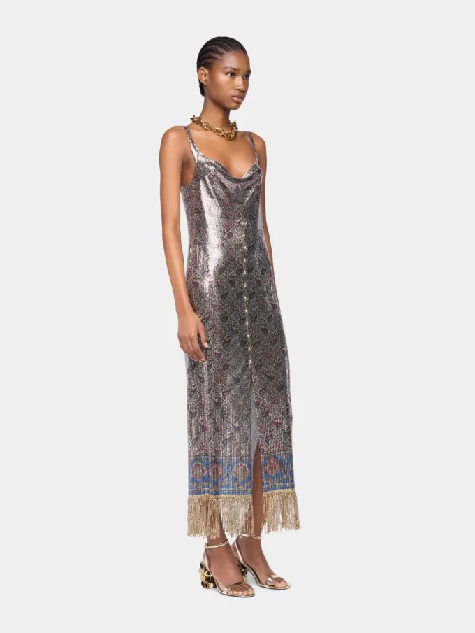 Vestido midi de malla estampada