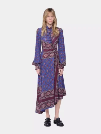 Vestido midi drapeado de jersey estampado