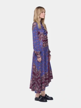 Vestido midi drapeado de jersey estampado