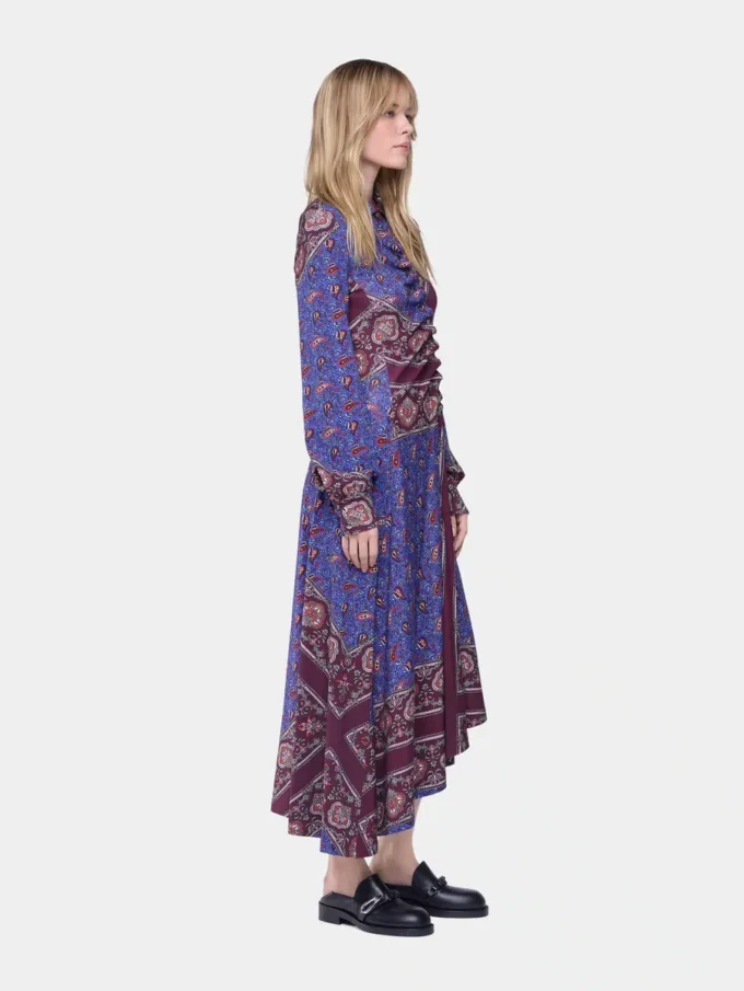 Vestido midi drapeado de jersey estampado