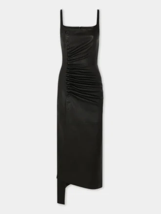 Vestido midi drapeado de piel