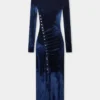 Vestido midi drapeado de terciopelo