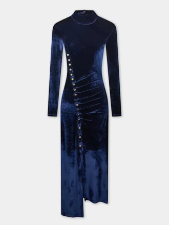 Vestido midi drapeado de terciopelo