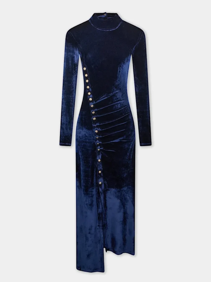 Vestido midi drapeado de terciopelo