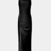 Vestido negro sin mangas drapeado con botones