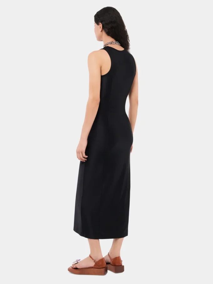 Vestido negro sin mangas drapeado con botones