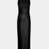 Vestido negro sin mangas drapeado con botones